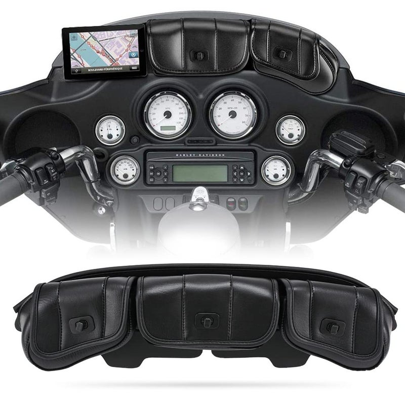 KATUR Motorcycle Windshield Bag Pouch PU Leather with Magnetic Closures Compatible with Harley Touring Street Glide Electra Glide Windshield Bags 1996-2013 - Image 1